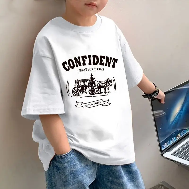 2025 Boys Cotton T-Shirt Confident Motorcycle Print