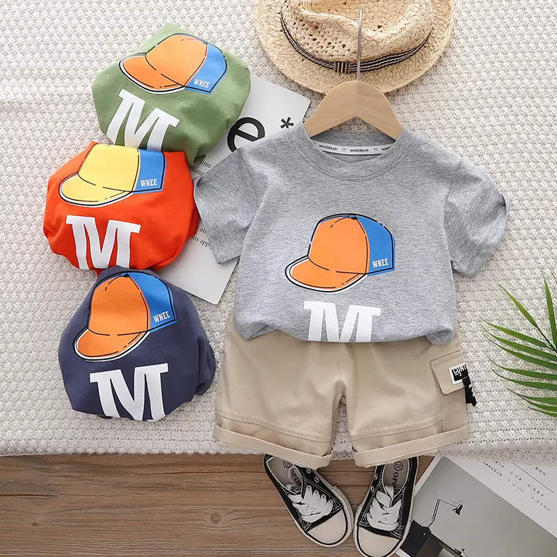 Boys Printed Hat Letter Shorts Set Orange Beige 2025 - Image 5