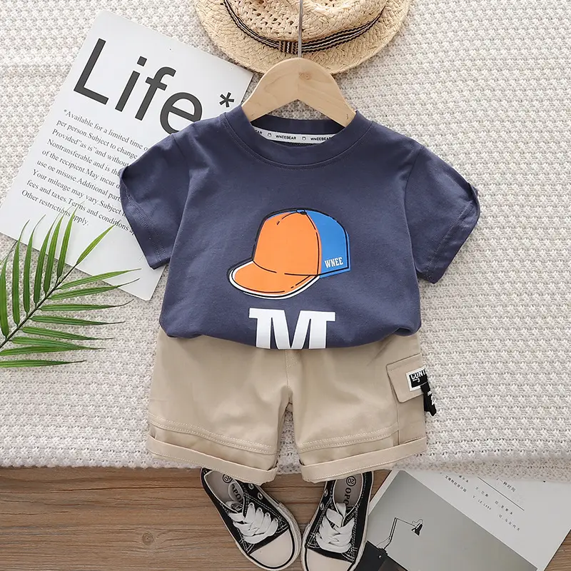 Boys Printed Hat Letter Shorts Set Orange Beige 2025 - Image 4