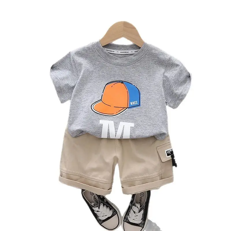 Boys Printed Hat Letter Shorts Set Orange Beige 2025 - Image 6