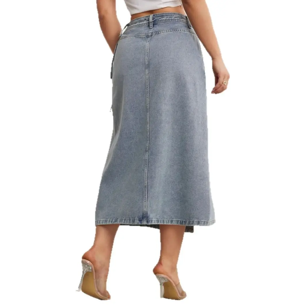 2025 Denim Midi Skirt for Women Elegant Split Wrap Loose - Image 6