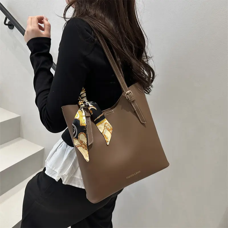 Women Silk Scarf Shoulder Bag Brown 2025 - Image 7