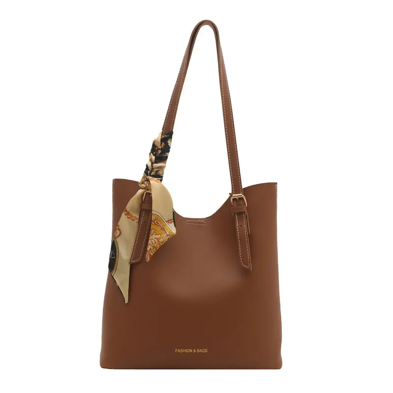 Women Silk Scarf Shoulder Bag Brown 2025 - Image 9