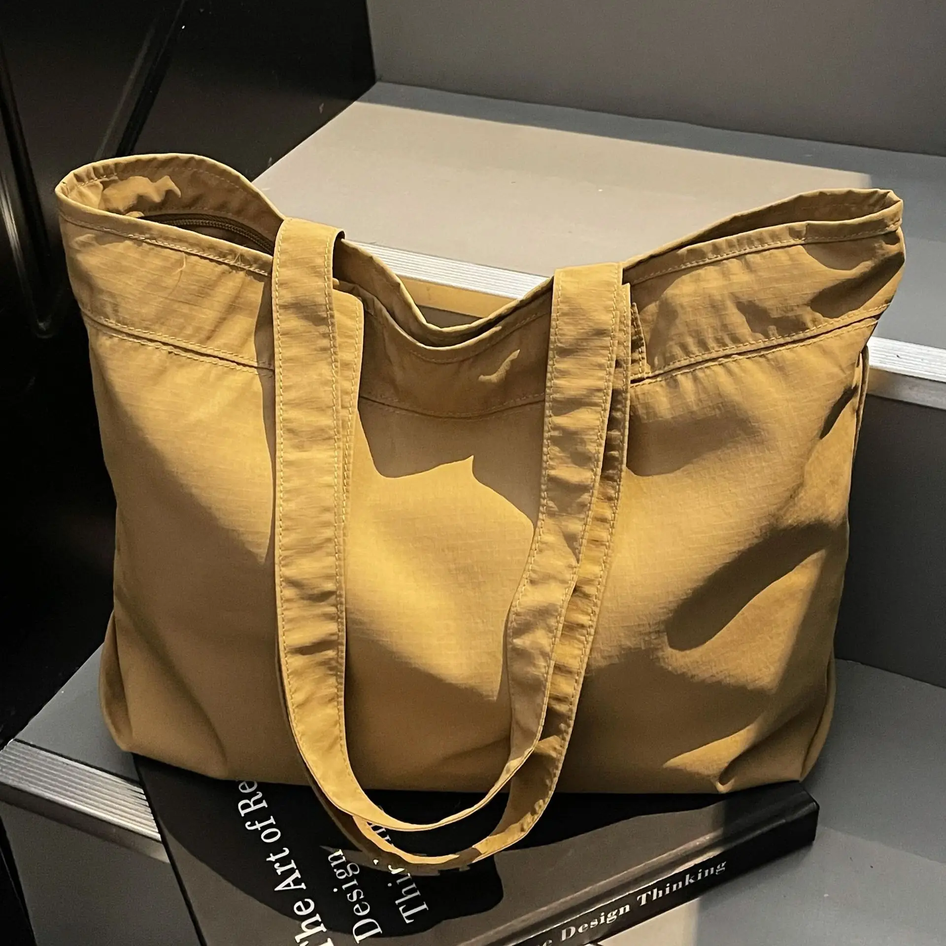 Large Capacity Canvas Women's Tan Tote Bag - Image 7