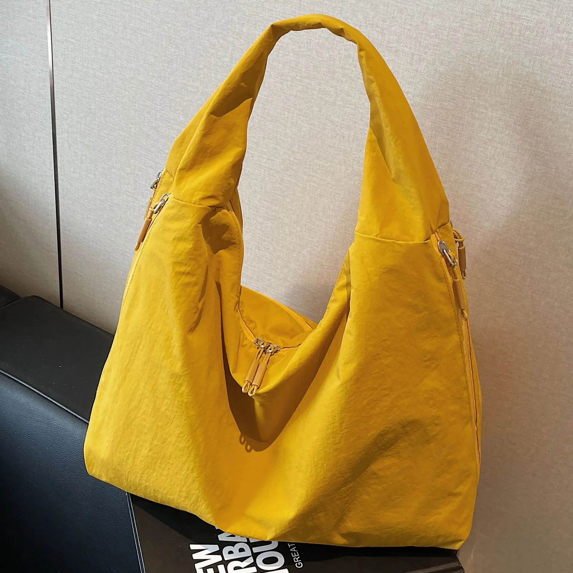 Women's Lightweight Zipper Tote Bag Cream Large Capacity - Image 7