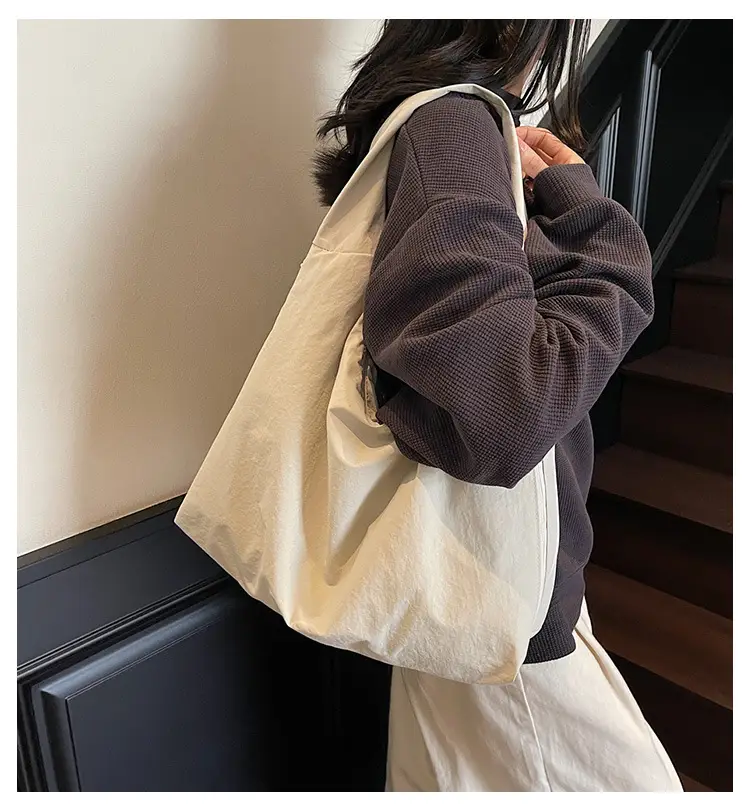 Women's Lightweight Zipper Tote Bag Cream Large Capacity — feature 1