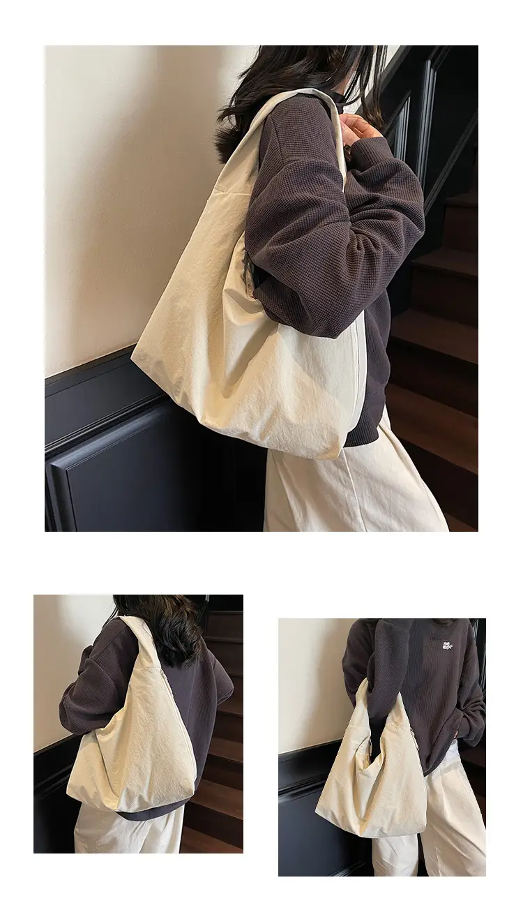 Women's Lightweight Zipper Tote Bag Cream Large Capacity — feature 9
