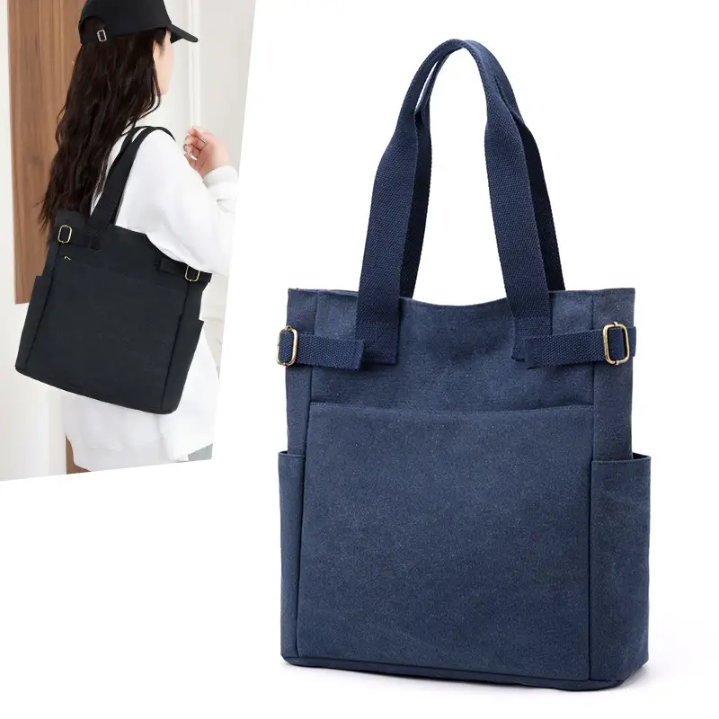 Gray Canvas Women's Shoulder Bag Large Capacity - Image 7