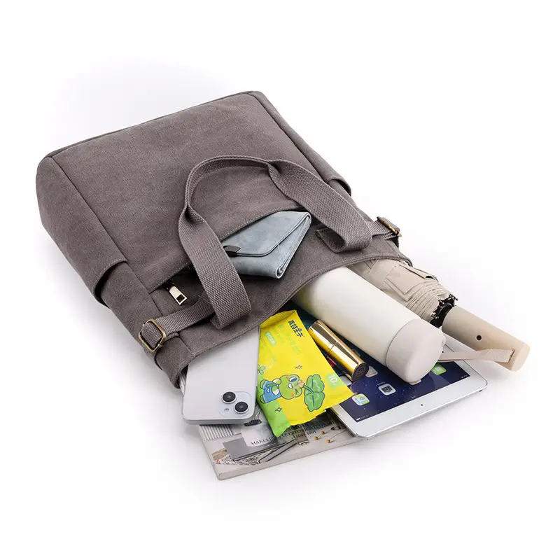 Gray Canvas Women's Shoulder Bag Large Capacity - Image 9