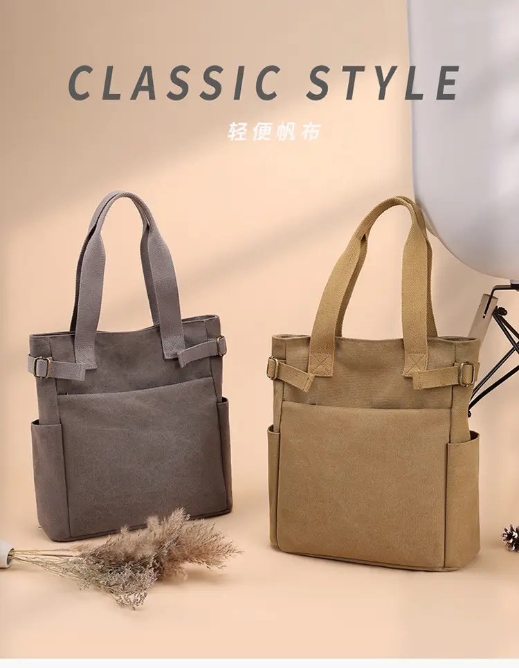 Gray Canvas Women's Shoulder Bag Large Capacity — feature 1