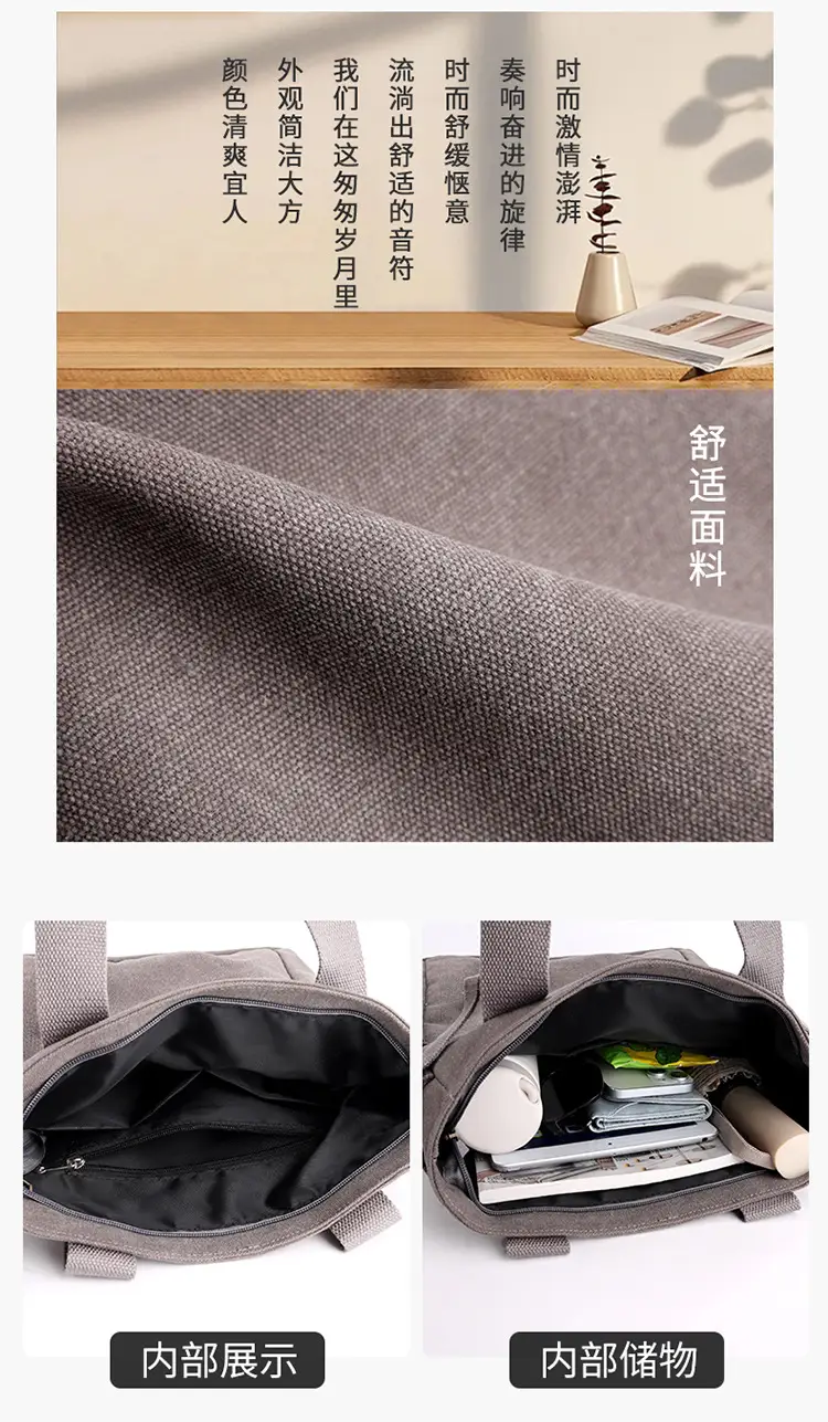 Gray Canvas Women's Shoulder Bag Large Capacity — feature 10