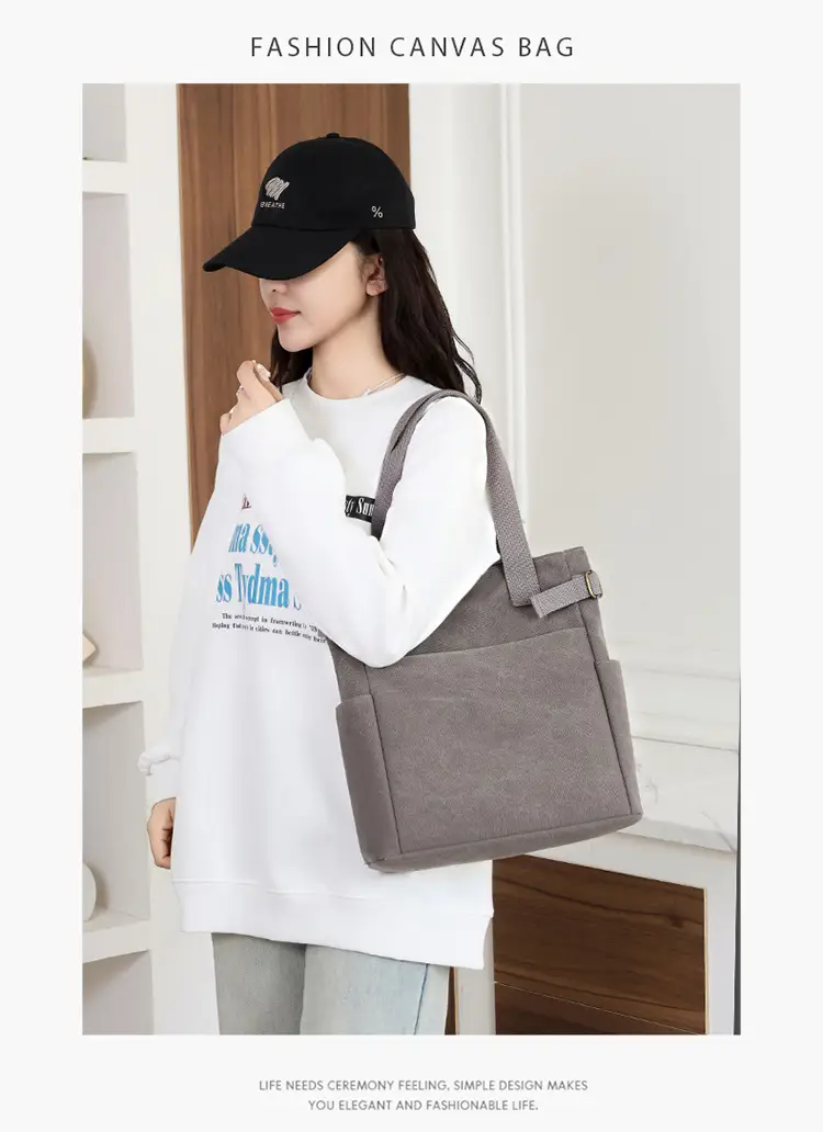 Gray Canvas Women's Shoulder Bag Large Capacity — feature 2