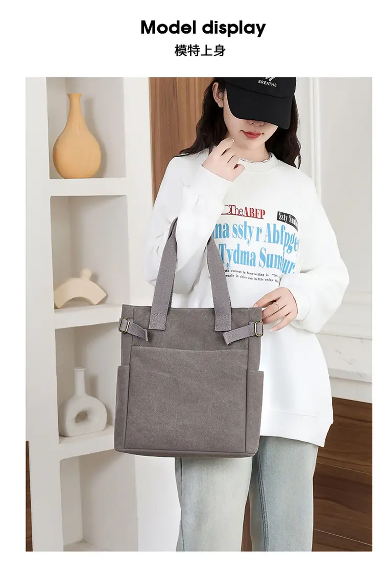 Gray Canvas Women's Shoulder Bag Large Capacity — feature 20