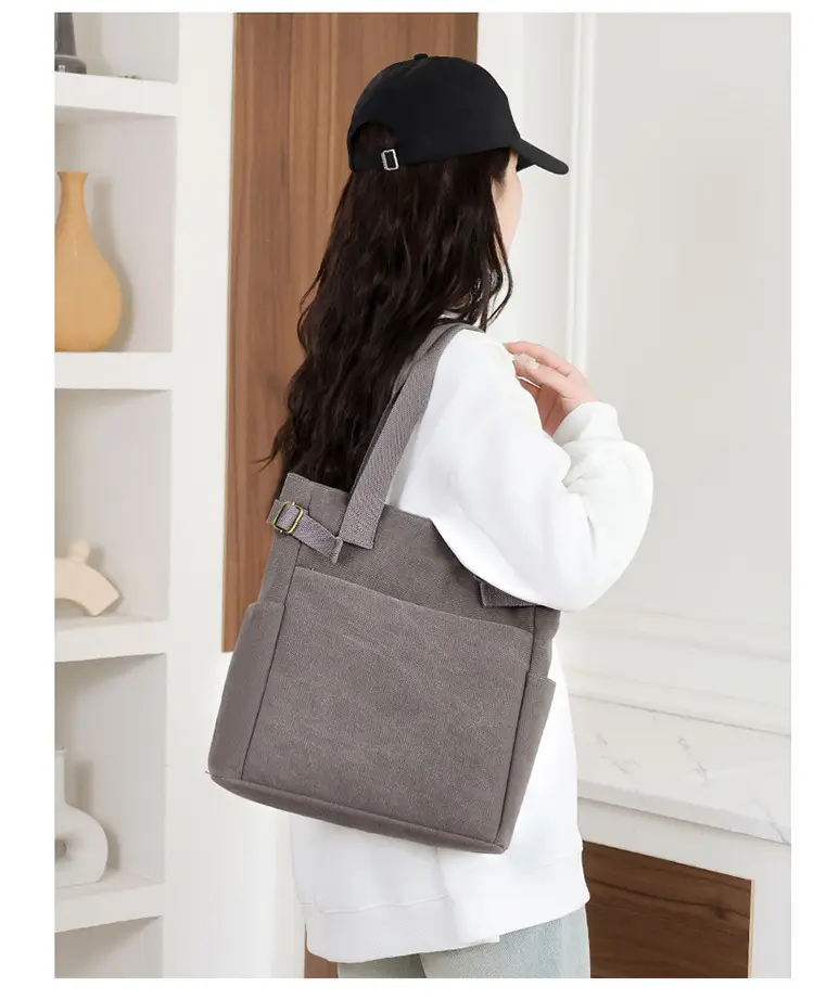 Gray Canvas Women's Shoulder Bag Large Capacity — feature 21