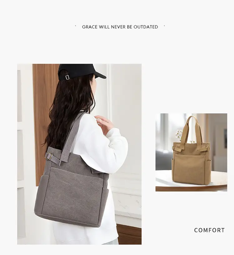Gray Canvas Women's Shoulder Bag Large Capacity — feature 22