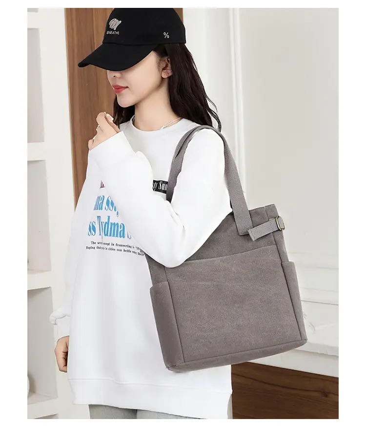 Gray Canvas Women's Shoulder Bag Large Capacity — feature 23