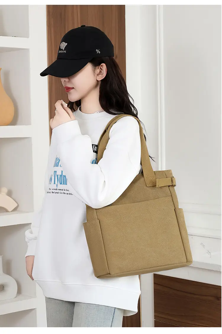 Gray Canvas Women's Shoulder Bag Large Capacity — feature 26