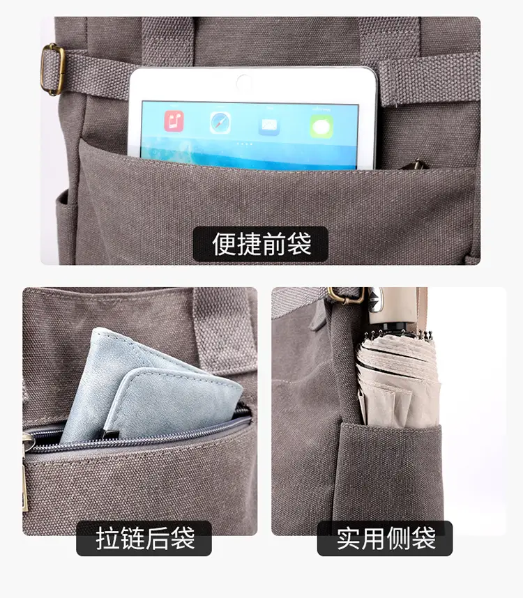 Gray Canvas Women's Shoulder Bag Large Capacity — feature 7