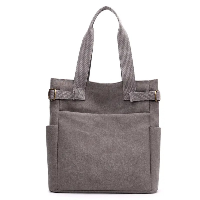 Gray Canvas Women's Shoulder Bag Large Capacity - Image 2