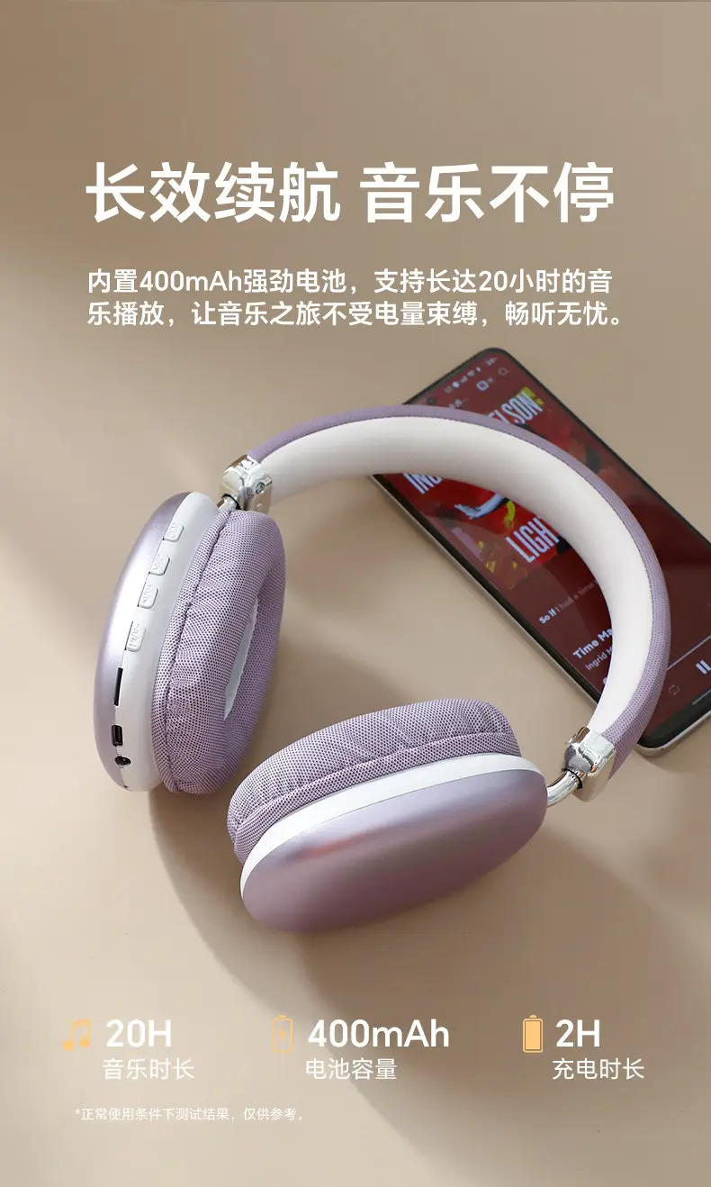 Bluetooth Wireless Headphones Purple Long Lasting No Sound Leakage β feature 17