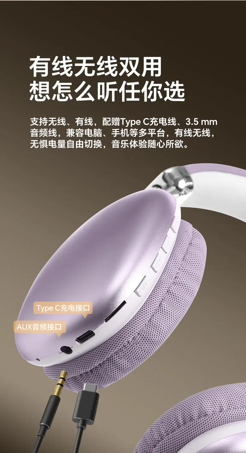 Bluetooth Wireless Headphones Purple Long Lasting No Sound Leakage β feature 18
