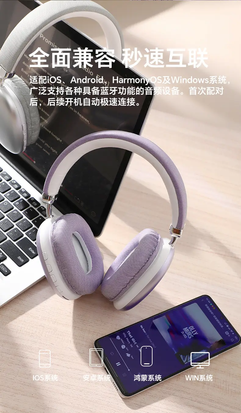 Bluetooth Wireless Headphones Purple Long Lasting No Sound Leakage β feature 19