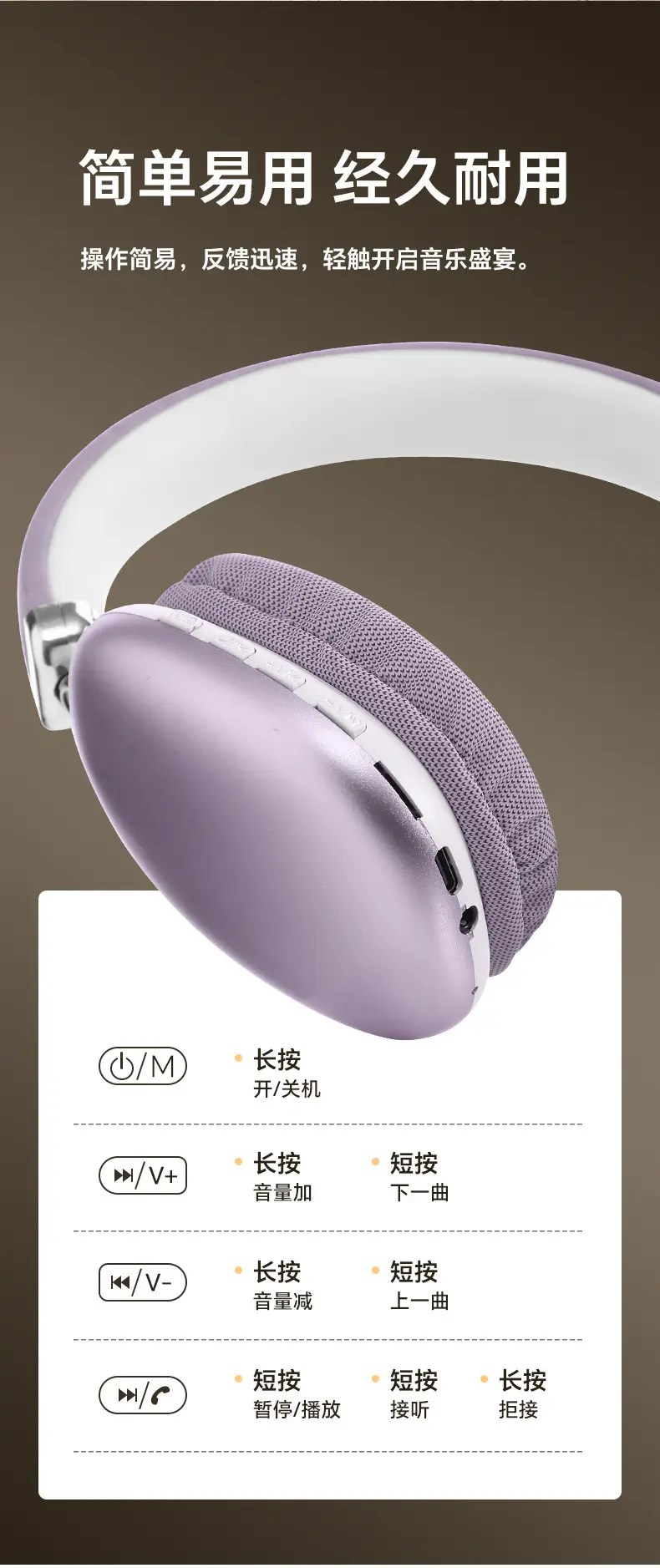 Bluetooth Wireless Headphones Purple Long Lasting No Sound Leakage β feature 20