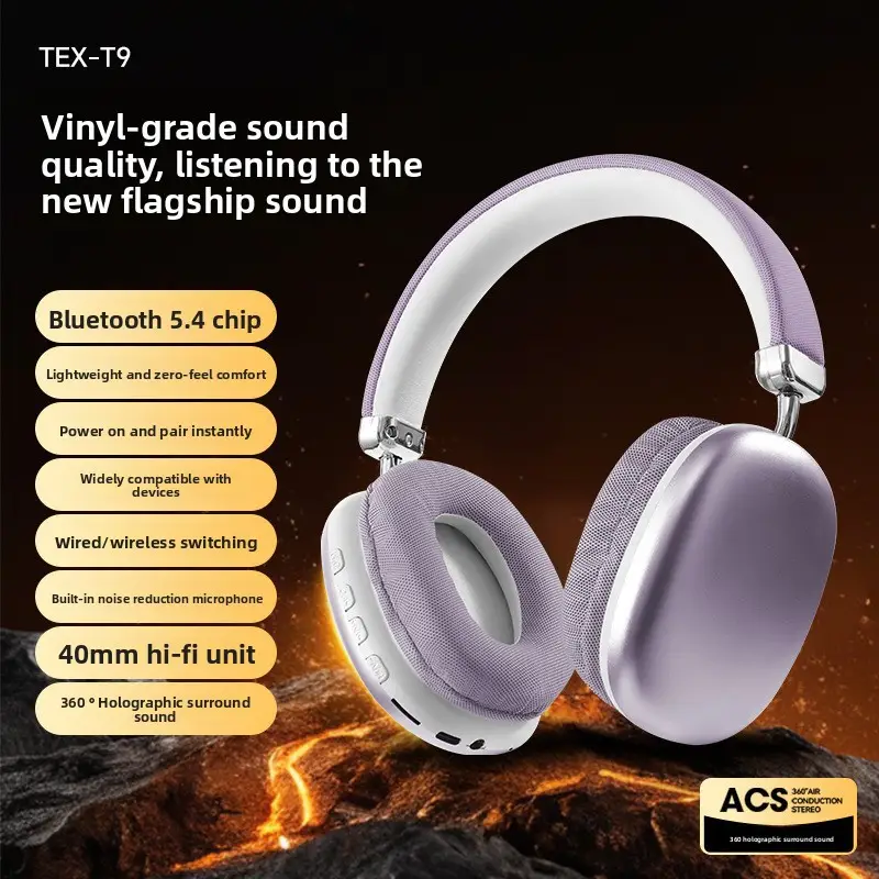 Bluetooth Wireless Headphones Purple Long Lasting No Sound Leakage - Image 3