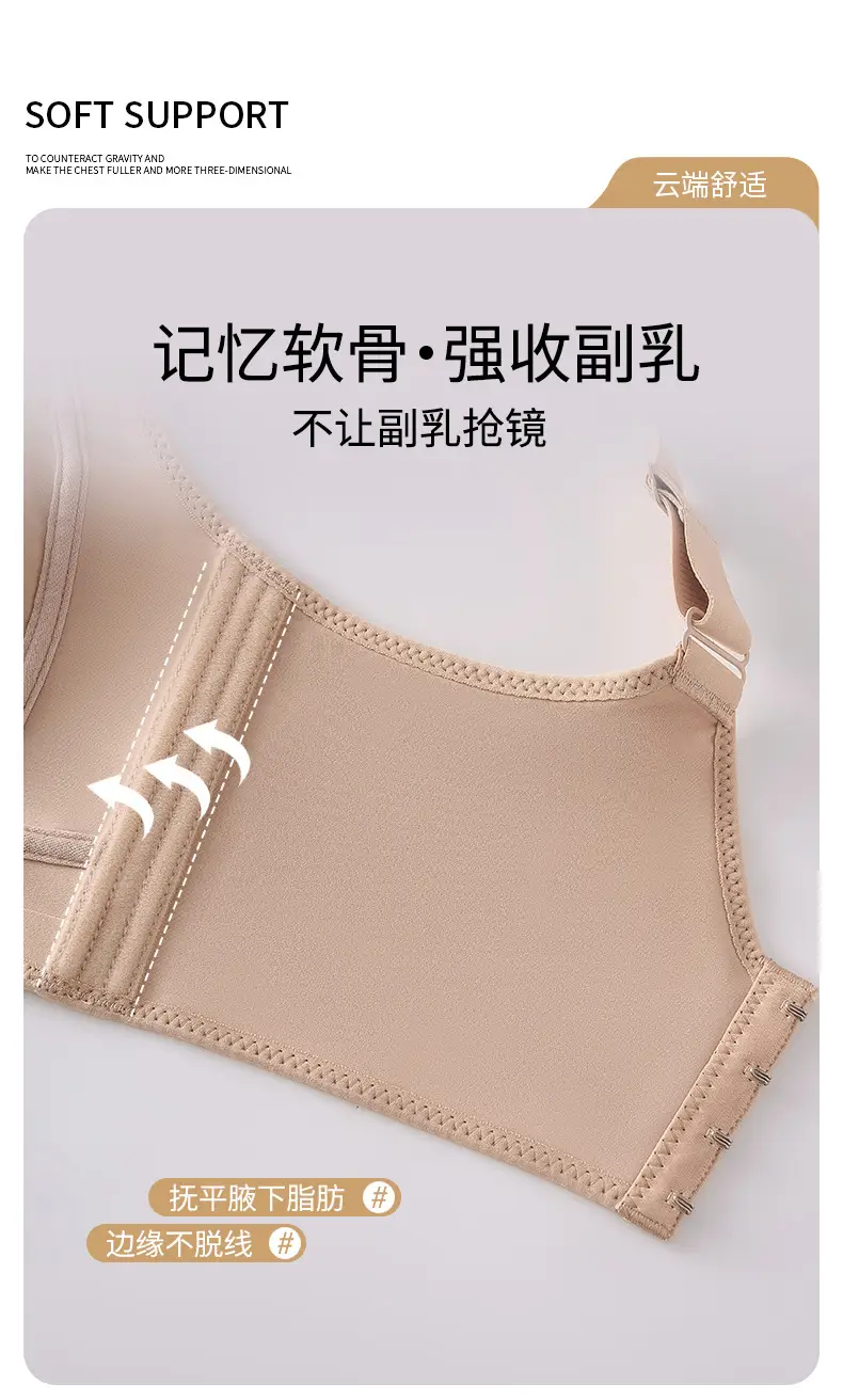 Traceless Ultra-thin Underwear Large Chest Small Steel Ring-free Adjustable Rabbit Ear Cleat Anti-sagging Full Cup Bra — feature 11