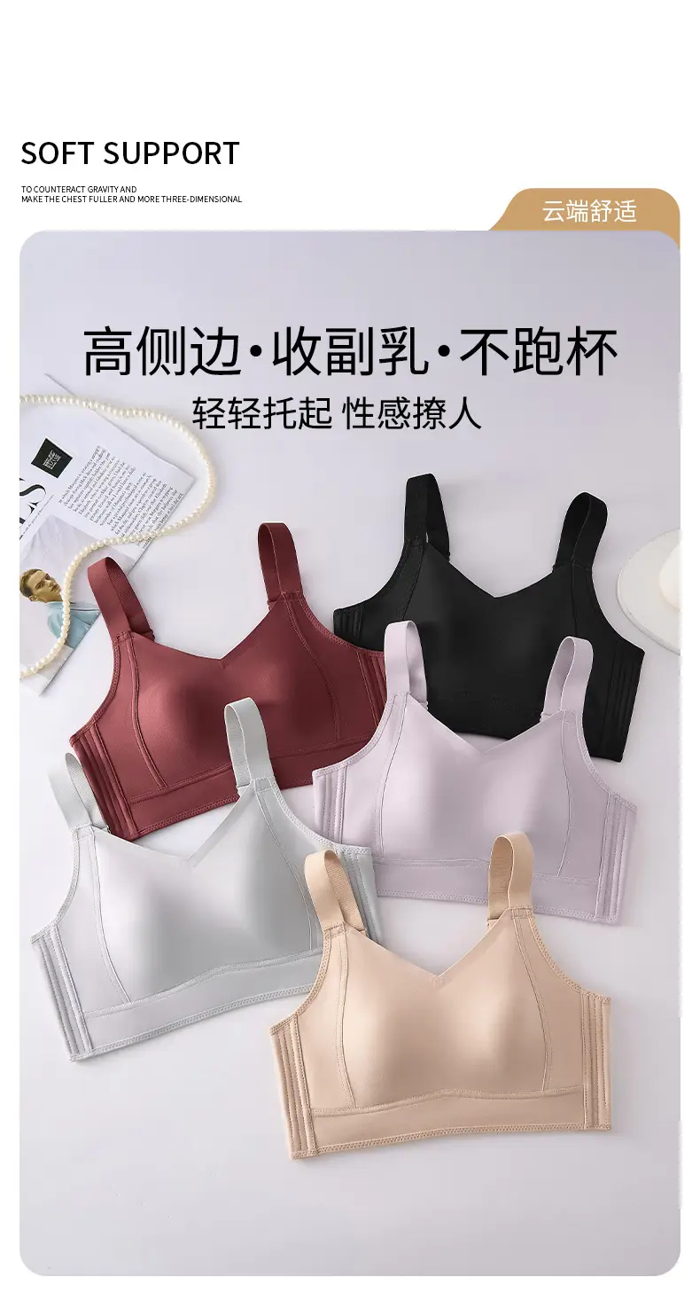 Traceless Ultra-thin Underwear Large Chest Small Steel Ring-free Adjustable Rabbit Ear Cleat Anti-sagging Full Cup Bra — feature 14