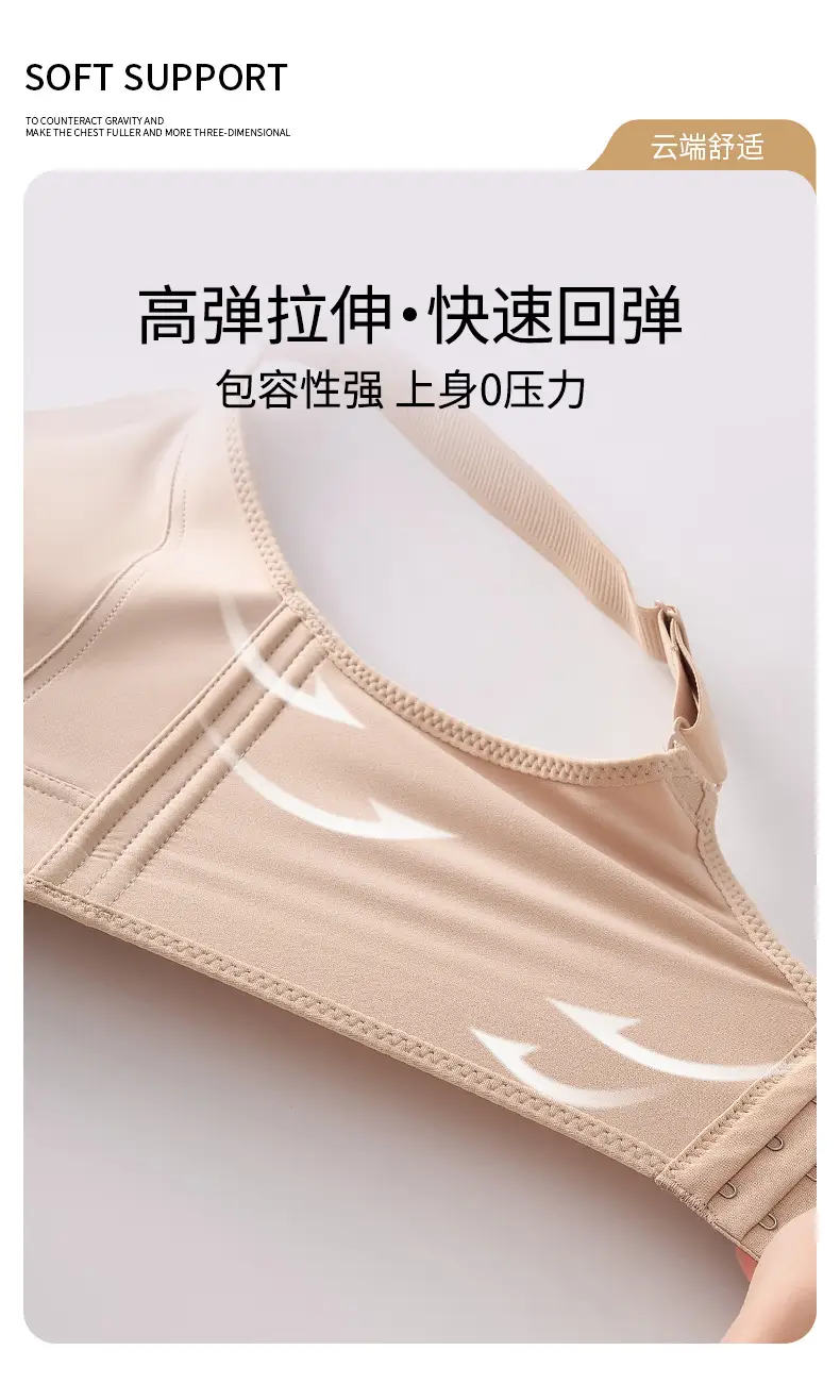Traceless Ultra-thin Underwear Large Chest Small Steel Ring-free Adjustable Rabbit Ear Cleat Anti-sagging Full Cup Bra — feature 16