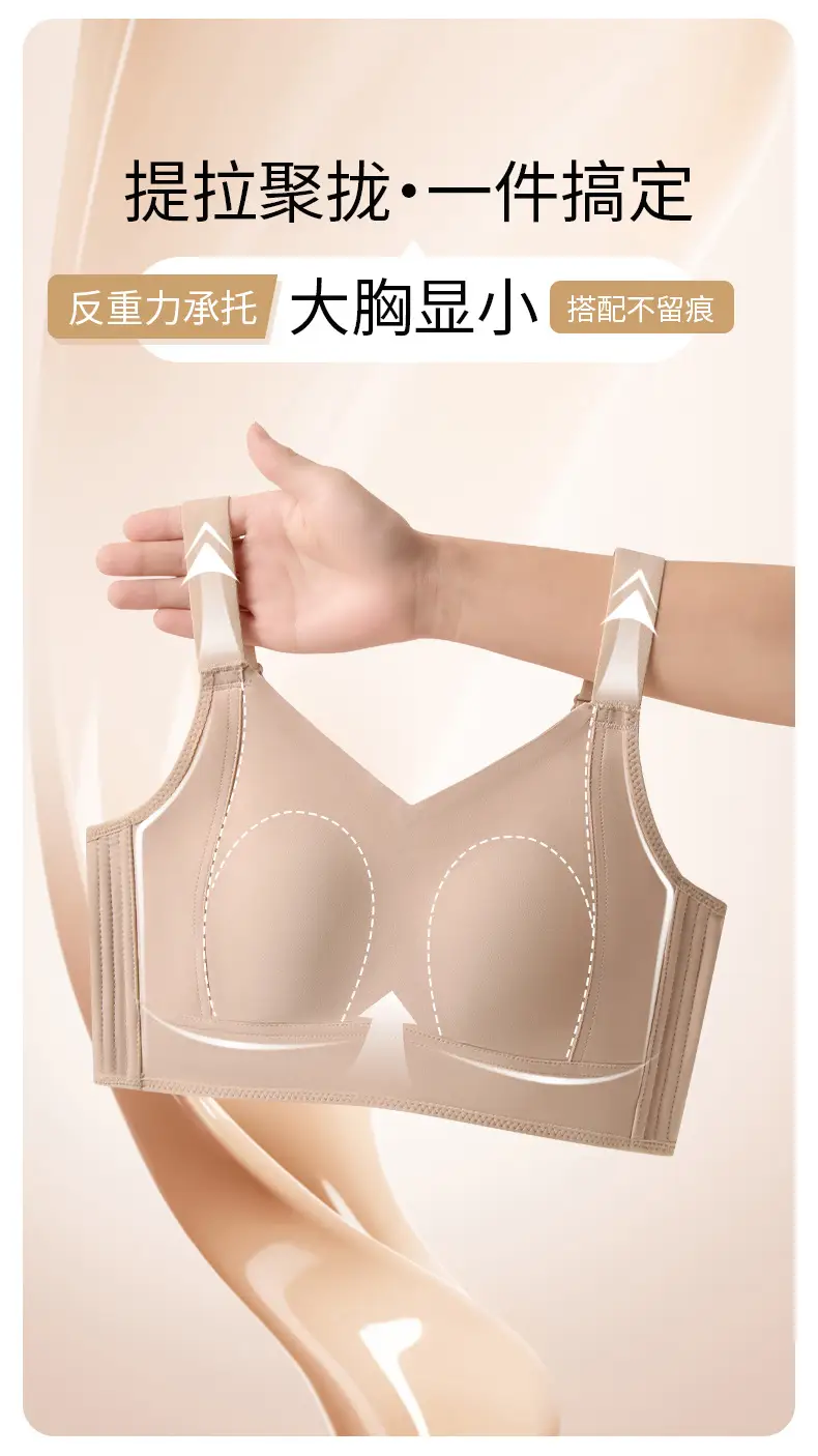Traceless Ultra-thin Underwear Large Chest Small Steel Ring-free Adjustable Rabbit Ear Cleat Anti-sagging Full Cup Bra — feature 2