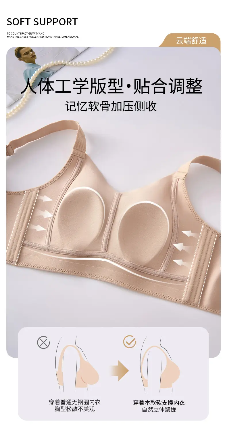 Traceless Ultra-thin Underwear Large Chest Small Steel Ring-free Adjustable Rabbit Ear Cleat Anti-sagging Full Cup Bra — feature 4