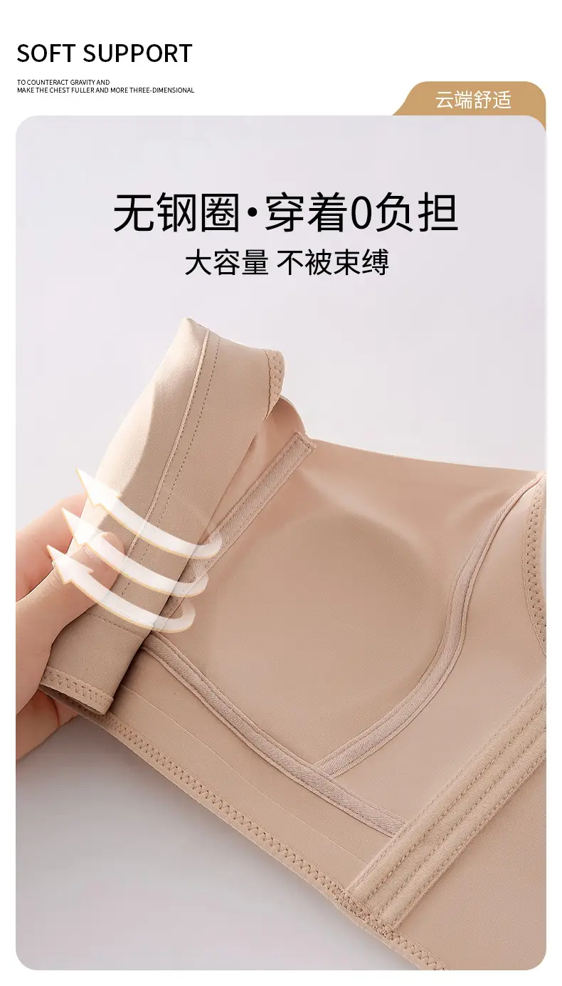 Traceless Ultra-thin Underwear Large Chest Small Steel Ring-free Adjustable Rabbit Ear Cleat Anti-sagging Full Cup Bra — feature 8