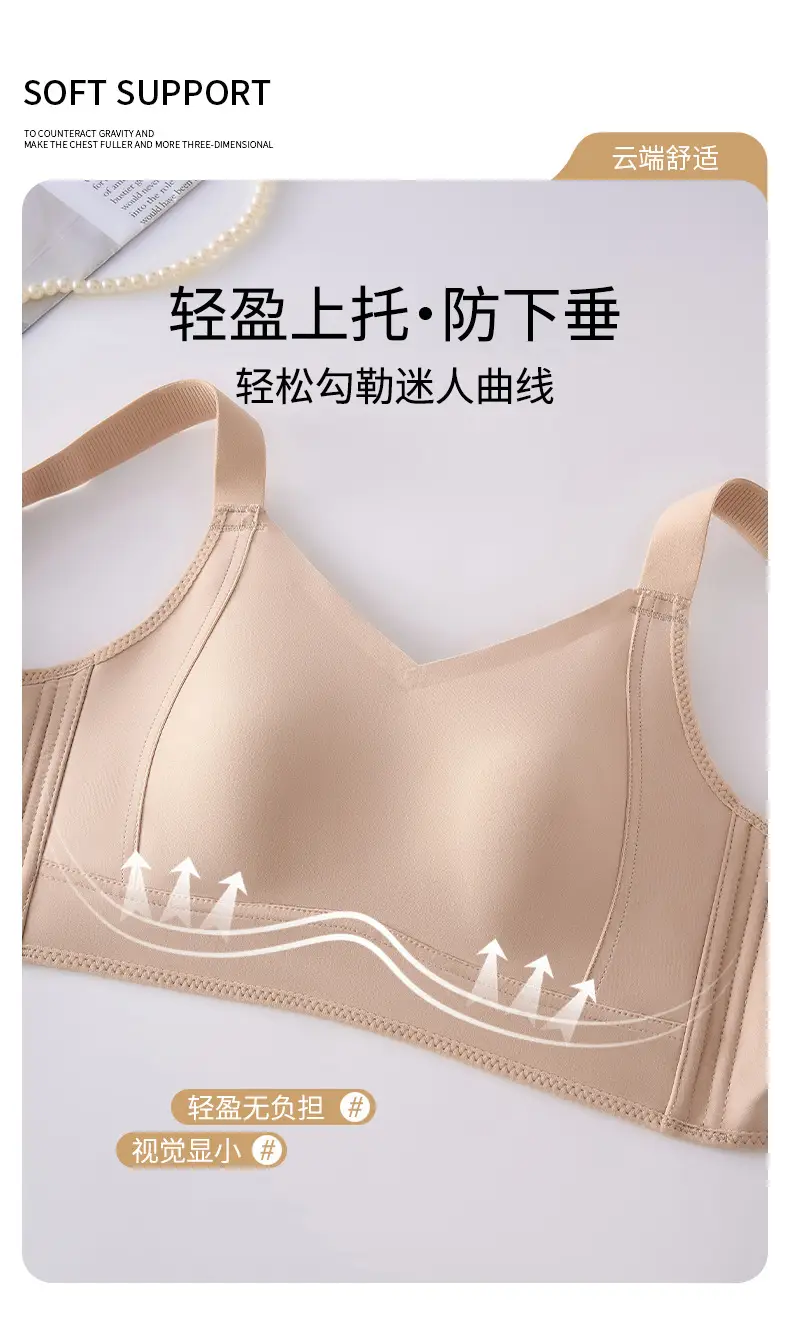Traceless Ultra-thin Underwear Large Chest Small Steel Ring-free Adjustable Rabbit Ear Cleat Anti-sagging Full Cup Bra — feature 9