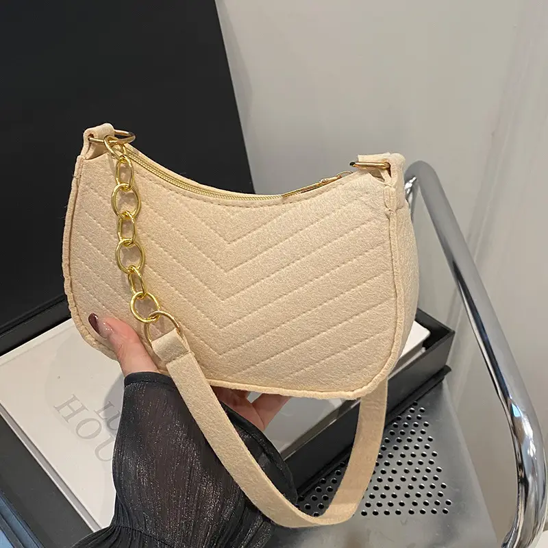 Women's Vintage Crossbody Bag with Fur Pom Pom Beige - Image 11