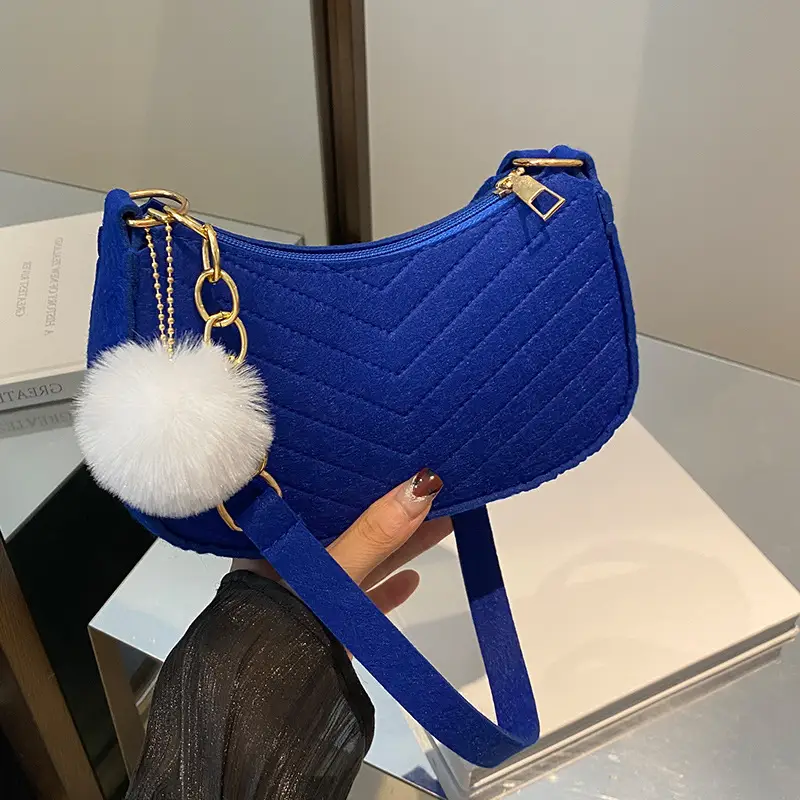 Women's Vintage Crossbody Bag with Fur Pom Pom Beige - Image 12