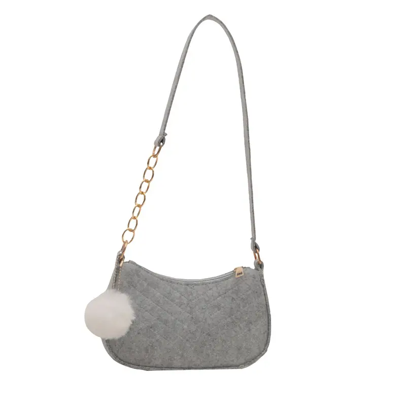 Women's Vintage Crossbody Bag with Fur Pom Pom Beige - Image 13