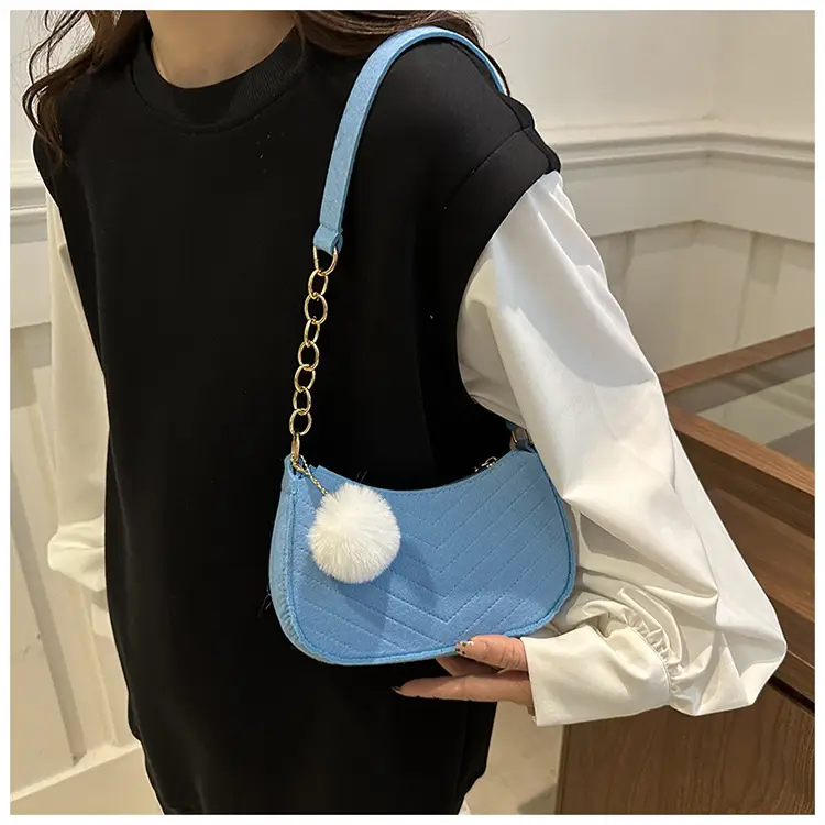 Women's Vintage Crossbody Bag with Fur Pom Pom Beige — feature 11