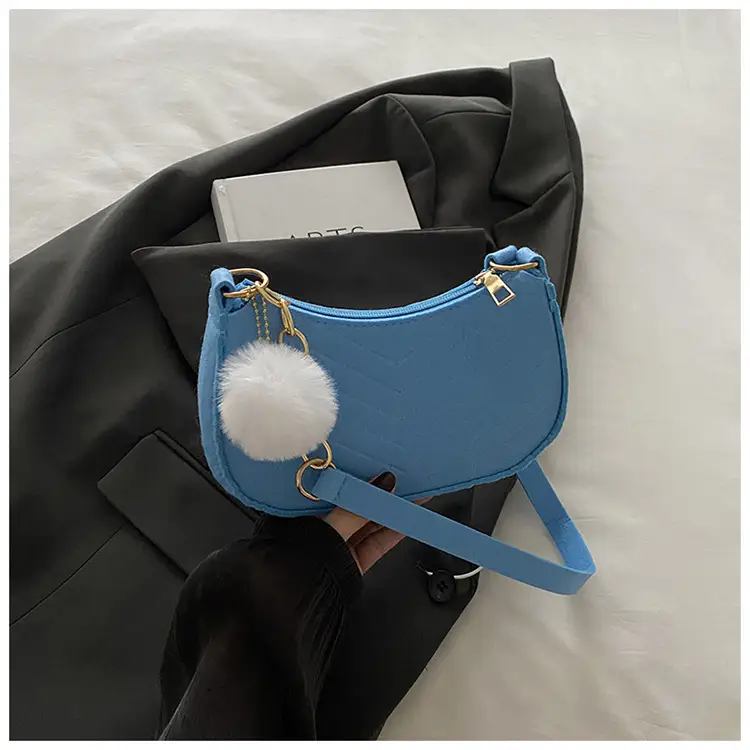 Women's Vintage Crossbody Bag with Fur Pom Pom Beige — feature 13