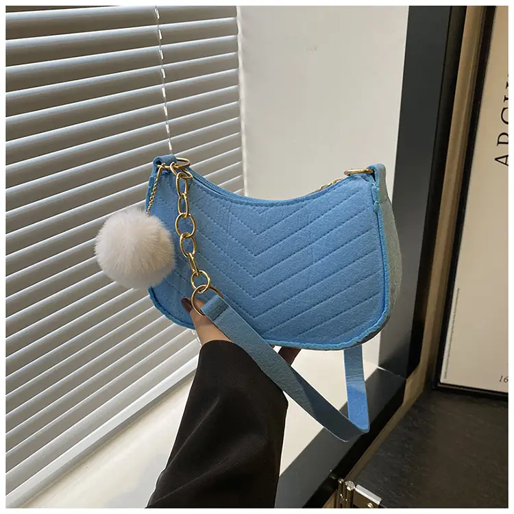 Women's Vintage Crossbody Bag with Fur Pom Pom Beige — feature 14