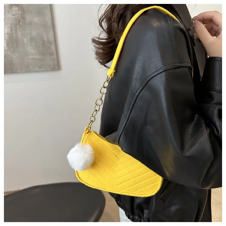 Women's Vintage Crossbody Bag with Fur Pom Pom Beige — feature 23