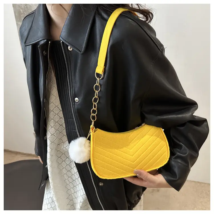 Women's Vintage Crossbody Bag with Fur Pom Pom Beige — feature 24
