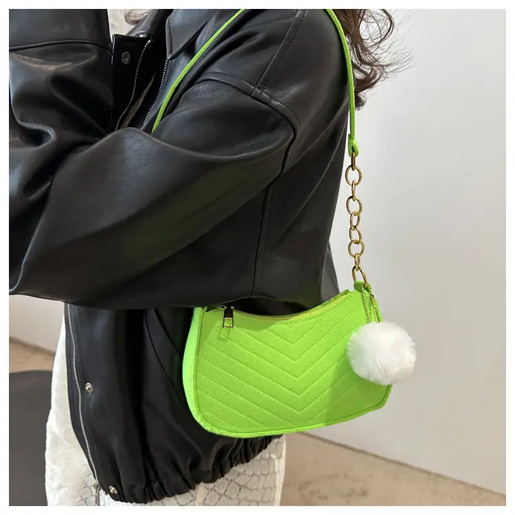Women's Vintage Crossbody Bag with Fur Pom Pom Beige — feature 33
