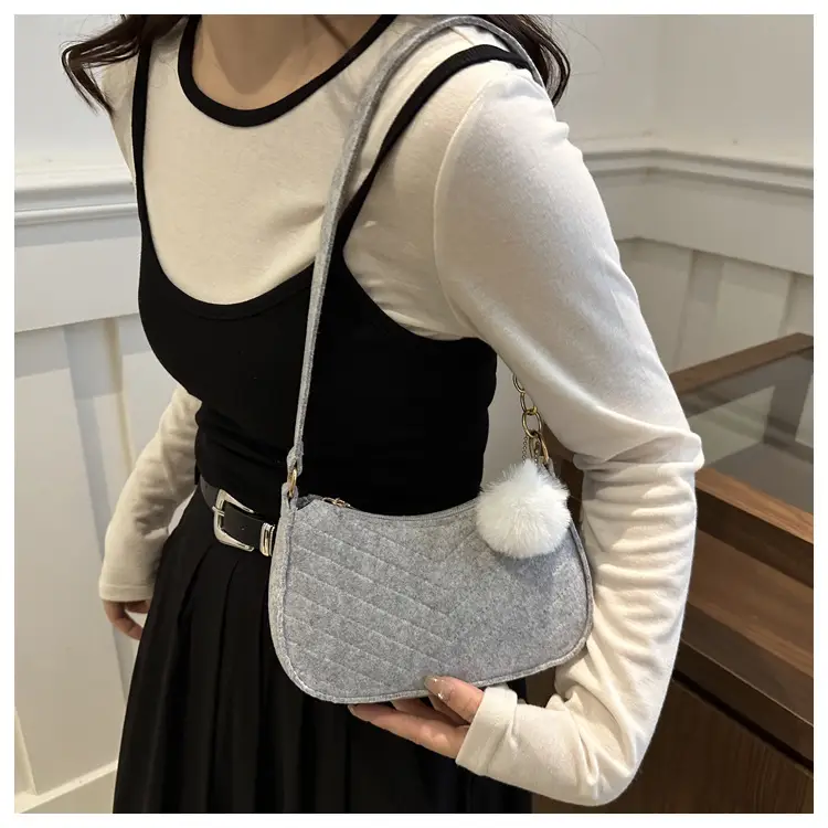 Women's Vintage Crossbody Bag with Fur Pom Pom Beige — feature 39