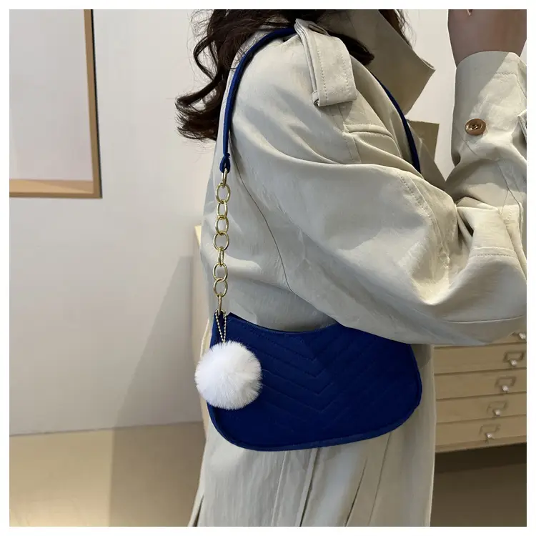 Women's Vintage Crossbody Bag with Fur Pom Pom Beige — feature 43