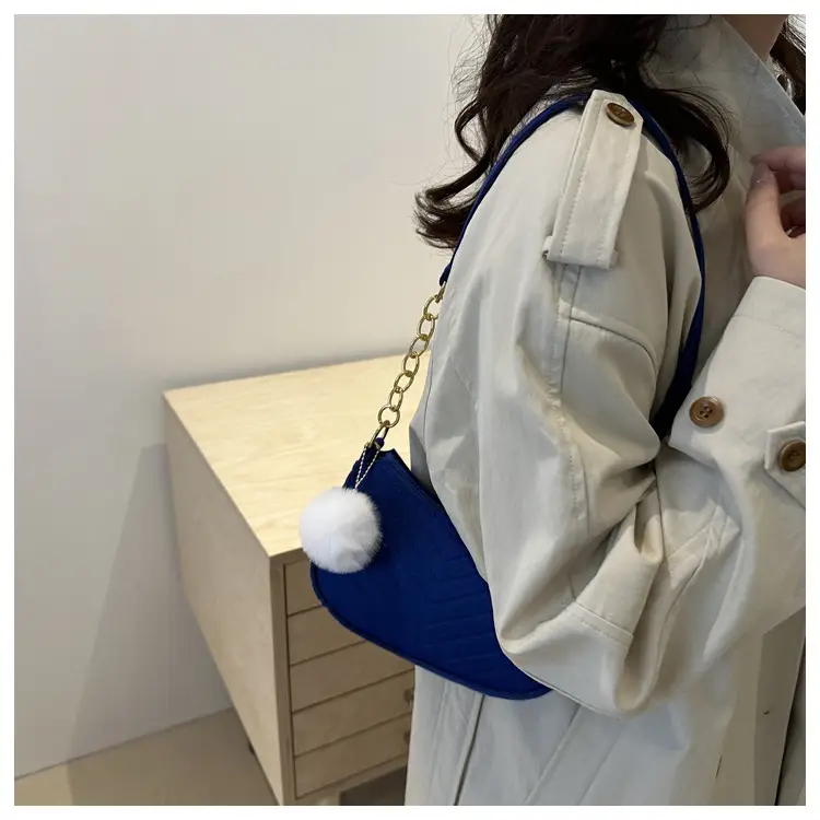 Women's Vintage Crossbody Bag with Fur Pom Pom Beige — feature 44