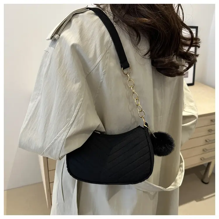 Women's Vintage Crossbody Bag with Fur Pom Pom Beige — feature 46