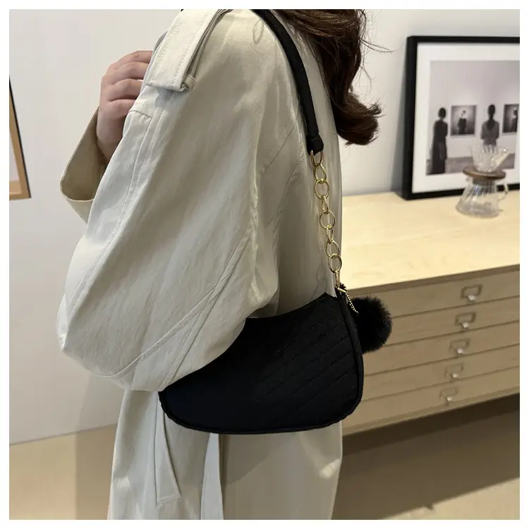 Women's Vintage Crossbody Bag with Fur Pom Pom Beige — feature 48