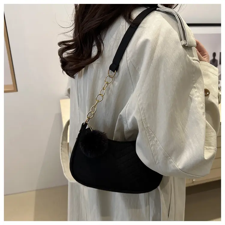 Women's Vintage Crossbody Bag with Fur Pom Pom Beige — feature 49
